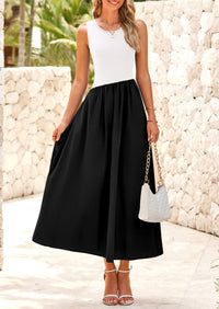 Casual Sleeveless Striped Ribbed Knit Long Dresses Beach Vacation Sundress