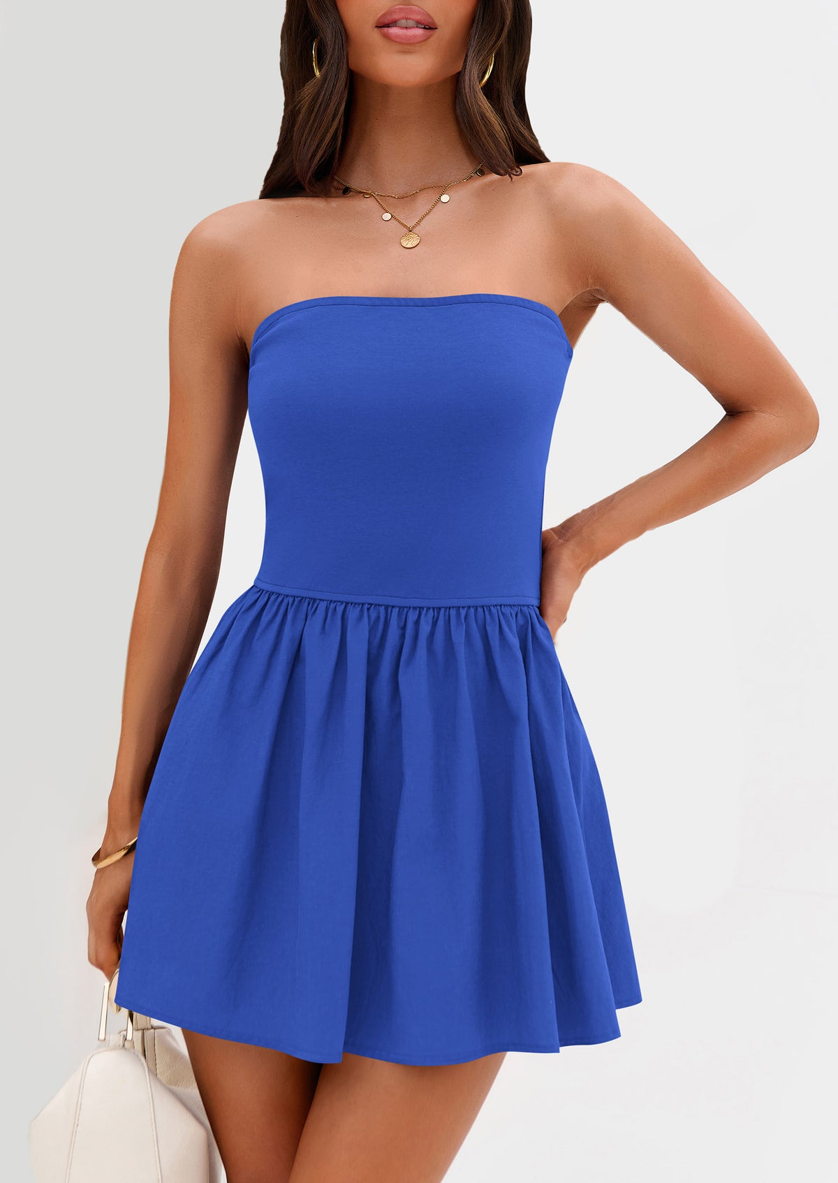 Strapless Casual Tube Top Ruffle A Line Patchwork Mini Dresses Mini Party Dresses