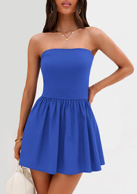 Strapless Casual Tube Top Ruffle A Line Patchwork Mini Dresses Mini Party Dresses