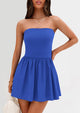 Strapless Casual Tube Top Ruffle A Line Patchwork Mini Dresses Mini Party Dresses