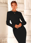 PRETTYGARDEN Sweater Dresses for Women Fall Bell Long Sleeve Crew Neck Bodycon Maxi Dress Winter Ribbed Knit Outfits