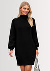 PRETTYGARDEN Sweater Dress for Women Long Puff Sleeve Turtleneck Ribbed Knit Oversized Pullover Winter Short Dress