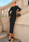 PRETTYGARDEN Sweater Dresses for Women Fall Bell Long Sleeve Crew Neck Bodycon Maxi Dress Winter Ribbed Knit Outfits