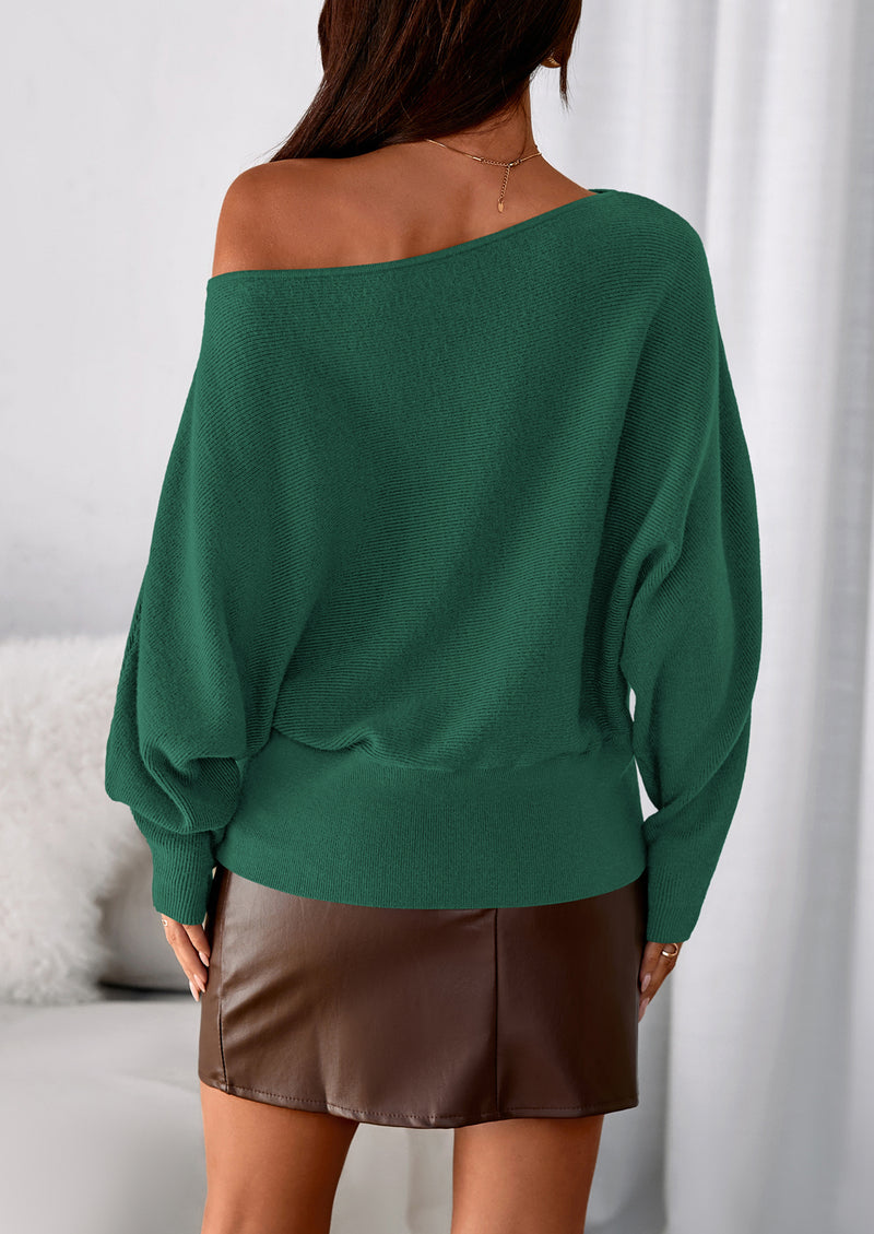 PRETTYGARDEN Women Off The Shoulder Sweater Fall Trendy Long Batwing Sleeve Knit Pullover Going Out Tops Winter Clothing