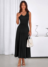 PRETTYGARDEN Women's Summer Casual Dresses Spring Sleeveless V Neck Midi Business Work A Line Pleated Cocktail Dress PRETTYGARDEN