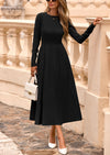 PRETTYGARDEN Women's Long Sleeve Midi Sweater Dress Fall Crewneck Knit A Line Pleated Wedding Guest Winter Dresses
