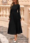 PRETTYGARDEN Women's Long Sleeve Midi Sweater Dress Fall Crewneck Knit A Line Pleated Wedding Guest Winter Dresses