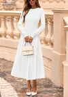 PRETTYGARDEN Women's Long Sleeve Midi Sweater Dress Fall Crewneck Knit A Line Pleated Wedding Guest Winter Dresses