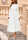 PRETTYGARDEN Women's Long Sleeve Midi Sweater Dress Fall Crewneck Knit A Line Pleated Wedding Guest Winter Dresses