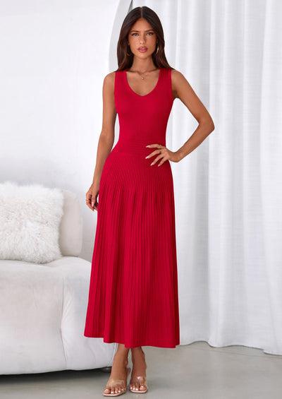 PRETTYGARDEN Women's Summer Casual Dresses Spring Sleeveless V Neck Midi Business Work A Line Pleated Cocktail Dress PRETTYGARDEN