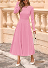 PRETTYGARDEN Women's Long Sleeve Midi Sweater Dress Fall Crewneck Knit A Line Pleated Wedding Guest Winter Dresses