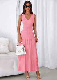 PRETTYGARDEN Women's Summer Casual Dresses Spring Sleeveless V Neck Midi Business Work A Line Pleated Cocktail Dress PRETTYGARDEN