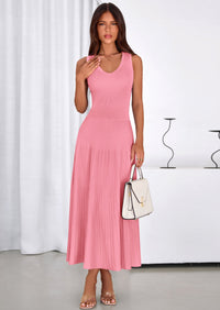 PRETTYGARDEN Women's Summer Casual Dresses Spring Sleeveless V Neck Midi Business Work A Line Pleated Cocktail Dress PRETTYGARDEN