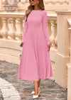 PRETTYGARDEN Women's Long Sleeve Midi Sweater Dress Fall Crewneck Knit A Line Pleated Wedding Guest Winter Dresses