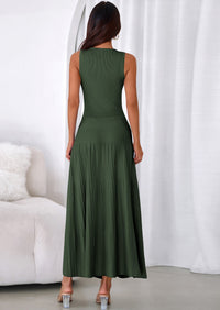 PRETTYGARDEN Women's Summer Casual Dresses Spring Sleeveless V Neck Midi Business Work A Line Pleated Cocktail Dress PRETTYGARDEN