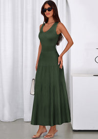 PRETTYGARDEN Women's Summer Casual Dresses Spring Sleeveless V Neck Midi Business Work A Line Pleated Cocktail Dress PRETTYGARDEN