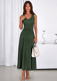 PRETTYGARDEN Women's Summer Casual Dresses Spring Sleeveless V Neck Midi Business Work A Line Pleated Cocktail Dress PRETTYGARDEN