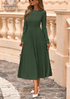 PRETTYGARDEN Women's Long Sleeve Midi Sweater Dress Fall Crewneck Knit A Line Pleated Wedding Guest Winter Dresses