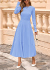 PRETTYGARDEN Women's Long Sleeve Midi Sweater Dress Fall Crewneck Knit A Line Pleated Wedding Guest Winter Dresses