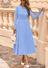 PRETTYGARDEN Women's Long Sleeve Midi Sweater Dress Fall Crewneck Knit A Line Pleated Wedding Guest Winter Dresses