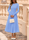 PRETTYGARDEN Women's Long Sleeve Midi Sweater Dress Fall Crewneck Knit A Line Pleated Wedding Guest Winter Dresses