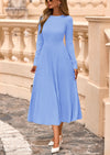 PRETTYGARDEN Women's Long Sleeve Midi Sweater Dress Fall Crewneck Knit A Line Pleated Wedding Guest Winter Dresses