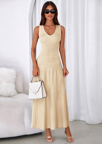 PRETTYGARDEN Women's Summer Casual Dresses Spring Sleeveless V Neck Midi Business Work A Line Pleated Cocktail Dress PRETTYGARDEN