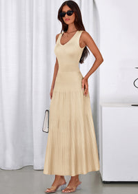 PRETTYGARDEN Women's Summer Casual Dresses Spring Sleeveless V Neck Midi Business Work A Line Pleated Cocktail Dress PRETTYGARDEN