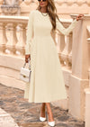 PRETTYGARDEN Women's Long Sleeve Midi Sweater Dress Fall Crewneck Knit A Line Pleated Wedding Guest Winter Dresses