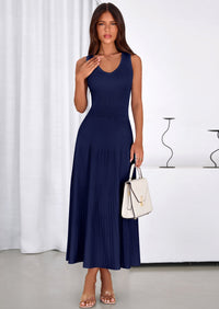 PRETTYGARDEN Women's Summer Casual Dresses Spring Sleeveless V Neck Midi Business Work A Line Pleated Cocktail Dress PRETTYGARDEN