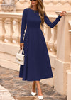 PRETTYGARDEN Women's Long Sleeve Midi Sweater Dress Fall Crewneck Knit A Line Pleated Wedding Guest Winter Dresses