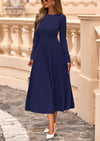 PRETTYGARDEN Women's Long Sleeve Midi Sweater Dress Fall Crewneck Knit A Line Pleated Wedding Guest Winter Dresses