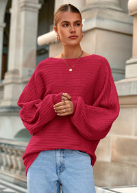 PRETTYGARDEN Fall Sweaters for Women Oversized Boat Neck Pullover Long Sleeve Knit Tops Cozy Winter Fashion Clothing