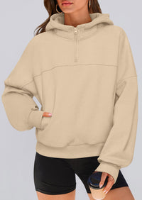 PRETTYGARDEN Womens Hoodies Cropped Fleece Sweatshirts Fall Fashion Quarter Zip Pullover Long Sleeve Tops Winter Clothes