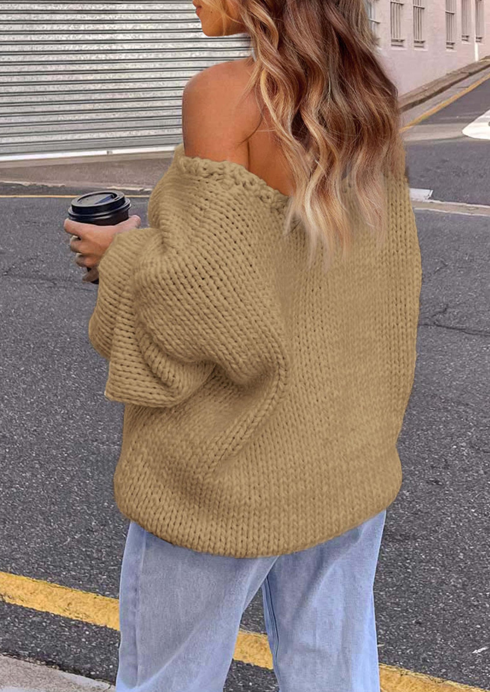PRETTYGARDEN Women's Fall Oversized Sweaters Long Sleeve V Neck Dressy Casual Chunky Knit Loose Pullover Tops Winter Clothing