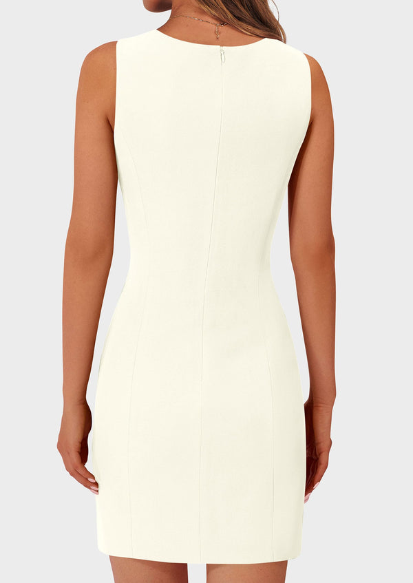 Business Sleeveless Button Down Elegant Work Office Formal Short Dresses