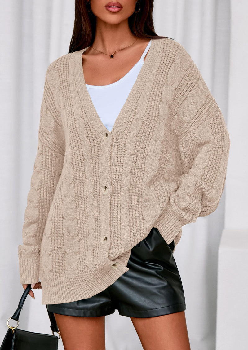 PRETTYGARDEN Women's Cable Knit Sweaters Fall Oversized Chunky Open Front Long Sleeve Cardigan Winter Coats