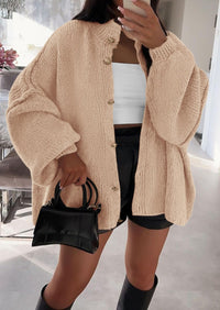 PRETTYGARDEN Women's Winter Button Down Cardigan Sweaters Mock Neck Lantern Long Sleeve Chunky Knit Jacket Trendy Outerwear