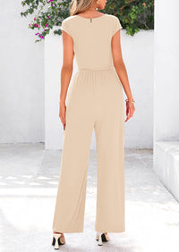 Dressy Ribbed Cap Sleeve Wide Leg Pants Elegant Casual Jumpsuits