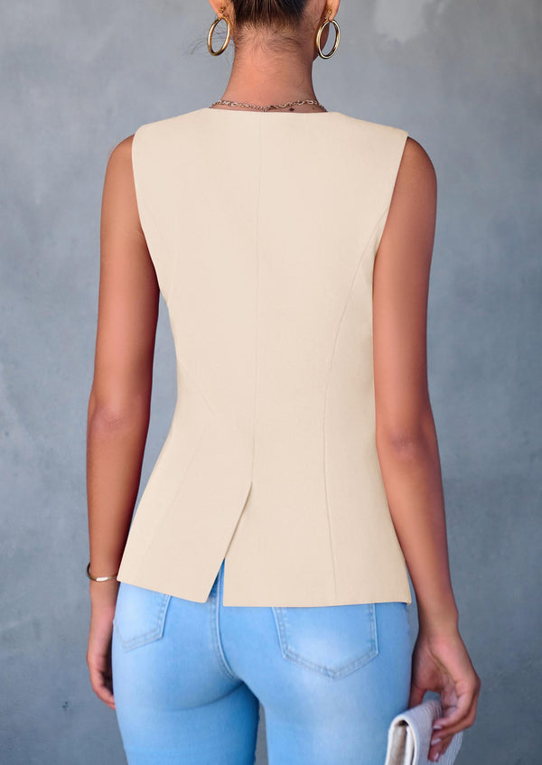 Dressy Business Casual Sleeveless Button Down Blazer Waistcoat