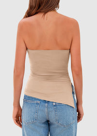 Strapless Ruched Asymmetric Bandeau Shirts