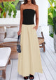 Strapless Patchwork Long Flowy Elegant Tube Top Maxi Dresses with Pockets