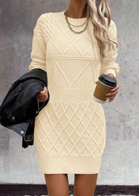 Long Sleeve Chunky Ribbed Knit Mini Sweater Dresses
