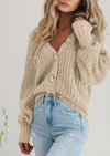 PRETTYGARDEN Women's Chunky Knit Open Front Sweater Long Sleeve Button Loose Short Cardigan Outerwear Coats
