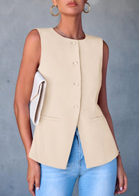 Dressy Business Casual Sleeveless Button Down Blazer Waistcoat