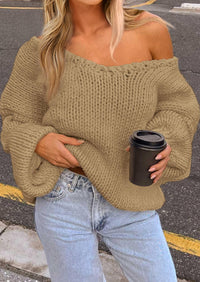 PRETTYGARDEN Women's Fall Oversized Sweaters Long Sleeve V Neck Dressy Casual Chunky Knit Loose Pullover Tops Winter Clothing