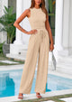 Ribbed Knit Sleeveless Crop Tank Tops Wide Leg Casual Pants Two Piece Sets