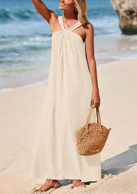 Casual Sleeveless Strappy Loose Flowy Beach Maxi Dress with Pockets