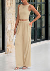 PRETTYGARDEN Two Piece Sets Ribbed Knit Crew Neck Sleeveless Tank Tops Wide Leg Pants Casual Lounge Set