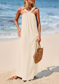 Casual Sleeveless Strappy Loose Flowy Beach Maxi Dress with Pockets